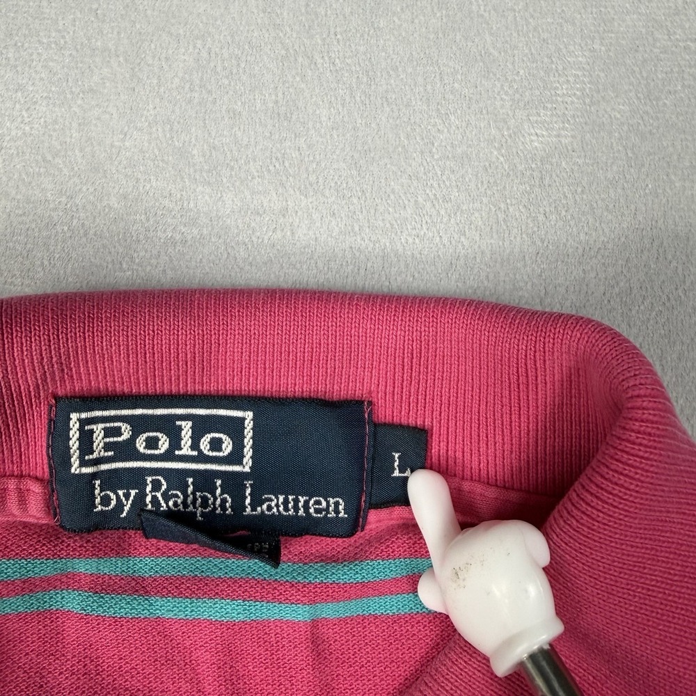 Polo Ralph Lauren Polo Shirt Mens Size Large Pink Stripe Classic Pony 90s Y2K - Picture 6 of 9